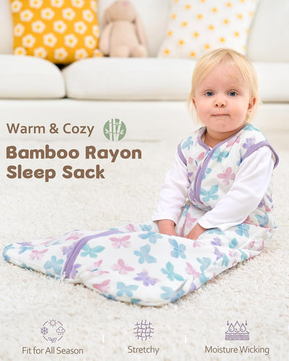 Rayon Made from Bamboo Baby Sleep Sack | Soft 1.0 Tog Wearable Blanket for Infants 6-12 Months - Purple Butterfly (2 Pack)