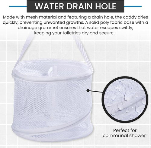 Handy Laundry Portable Shower Caddy - Collapsible Mesh Organizer with Quick Dry Drainage | Large White Compartments for Dorm, Gym & Travel