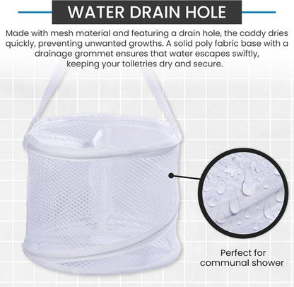 Handy Laundry Portable Shower Caddy - Collapsible Mesh Organizer with Quick Dry Drainage | Large White Compartments for Dorm, Gym & Travel