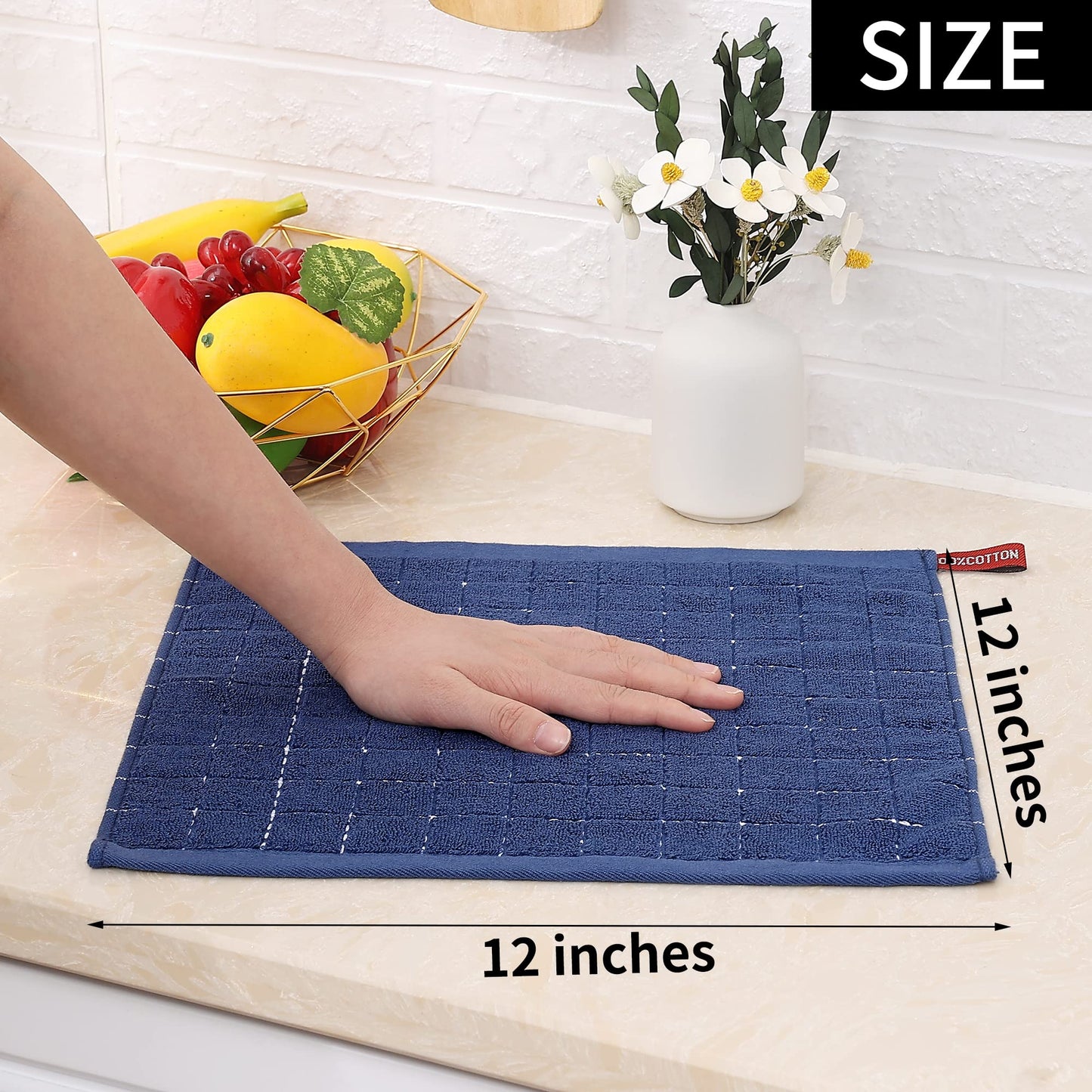 Homaxy 100% Cotton Terry Kitchen Dish Cloths, Ultra Soft and Absorbent Dish Towels for Kitchen, Suitable for Drying and Washing Dishes, 6 Pack, 12 x 12 Inches, Multiple Colour