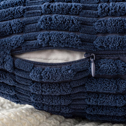 MIULEE Corduroy Decorative Lumbar Throw Pillow Covers - Soft Boho Striped Design, 20x12 Inch, Dark Blue for Modern Farmhouse Decor