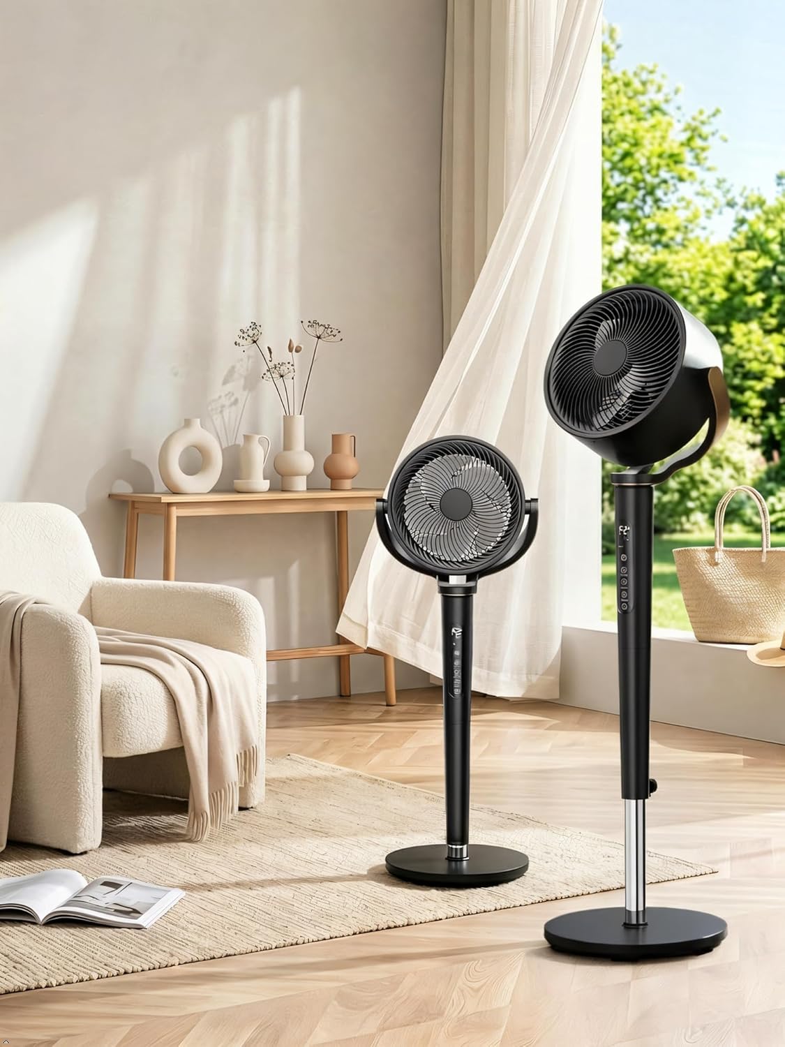 Uthfy Oscillating Fan - 120° Full-Automatic Oscillation, Quiet DC Motor, Remote Control, 16 Speeds, Black