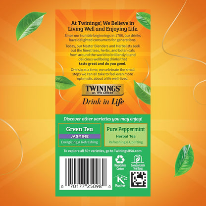 Twinings Green Mint Tea - Refreshing Herbal Blend | 20 Tea Bags for Invigorating Flavor