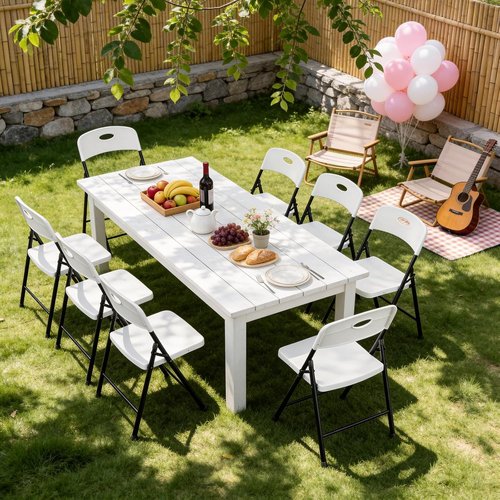Folding Chairs 4 Pack - Heavy Duty White Outdoor & Indoor Chairs | Portable 350 lbs Capacity for Picnics & Parties