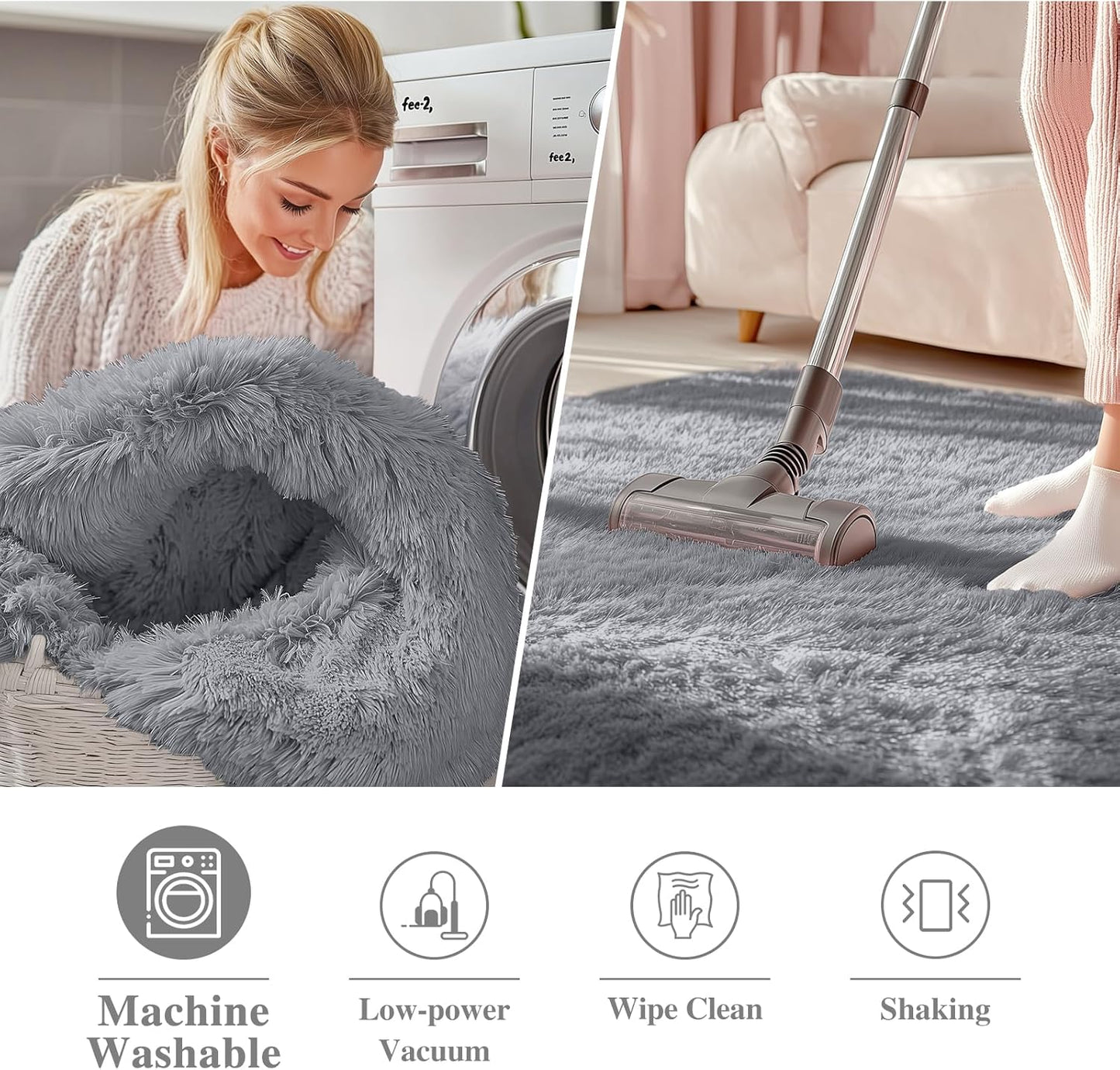 OLANLY Round Light Grey Area Rug - Soft, Fluffy, Machine Washable 4 ft Circle Carpet for Bedroom & Living Room