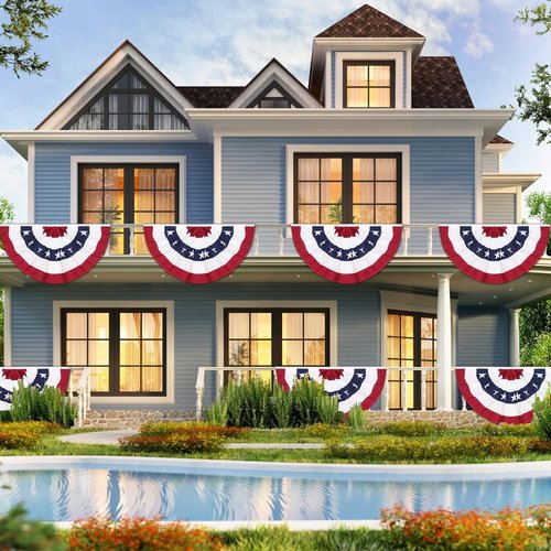 American Pleated Fan Flag Set of 4 - 3x6 Ft Patriotic Half Fan Bunting for 4th of July & Memorial Day