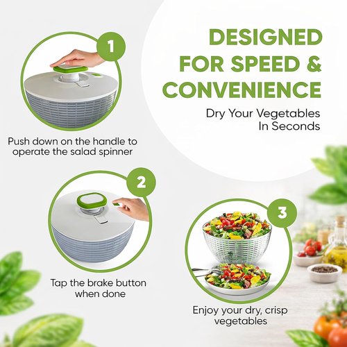 Brieftons 6.2-Quart Salad Spinner - Easy One-Handed Pump for Washing & Drying Greens, Vegetables, Fruits