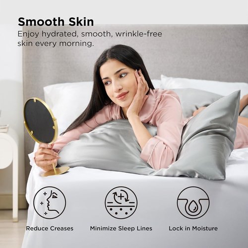 Bedsure Satin Pillowcase - Luxurious Silk-Like Comfort | Standard Size 20x26 Inches, Silver Grey, 2-Pack
