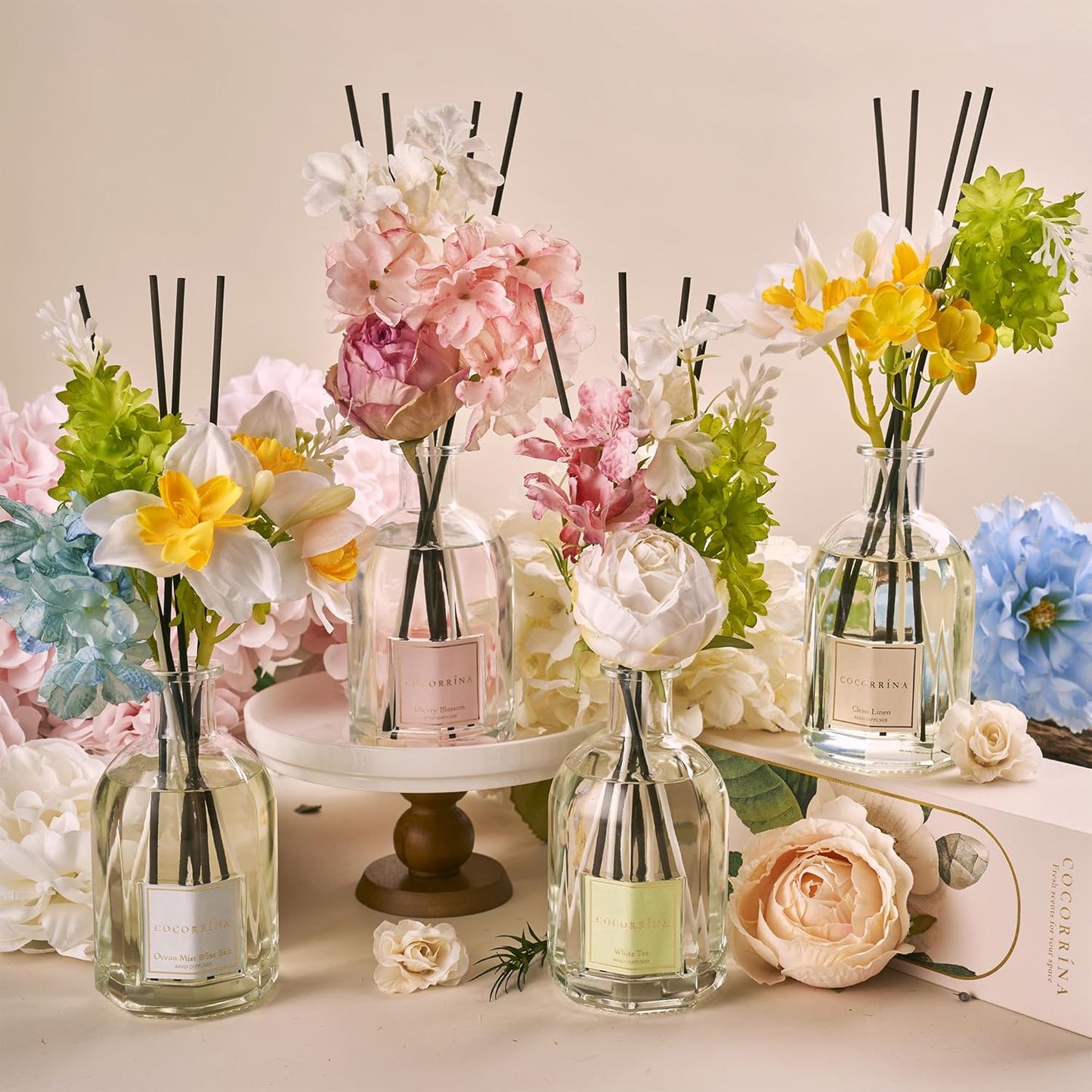 COCORRÍNA Reed Diffuser - Ocean Mist & Sea Salt | 8.5 Fl. Oz. Floral Home Decor with 8 Sticks