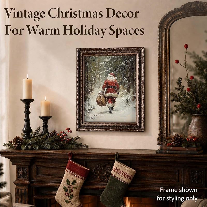 Santa Claus Wall Art Print - Vintage Christmas Illustration Unframed 14" x 11" (Variation: Santa Walking)