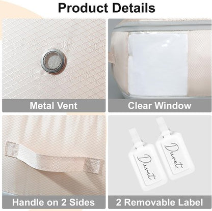 Comforter Storage Bag - Large Capacity 3-Layer Compression Organizer | Washable Beige 2-Pack
