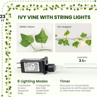 Skiennix Fairy Lights Vine - 23 FT Ivy Leaf String Lights with 73 LEDs - Warm White Indoor Decor