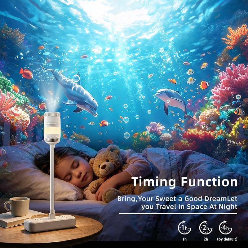 2-in-1 Galaxy & Ocean Projector for Bedroom – 4K Discs, 360° Rotating Night Light
