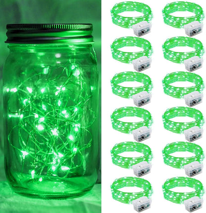 Skiennix 12-Pack Green Fairy Lights - 7Ft 20 LED Twinkle String Lights | Battery Operated & Waterproof for Halloween & Christmas Decor