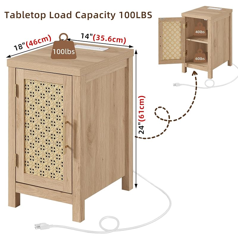 Rattan Nightstand Set of 2 with Charging Station — Natural Wood + Variation of THIS listing