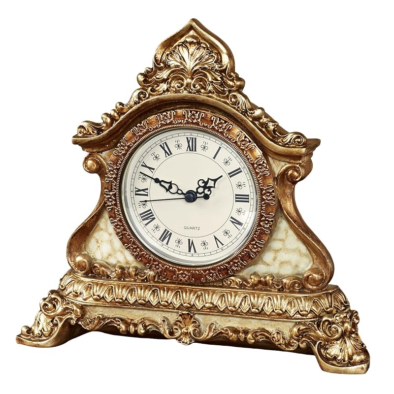 Traditional Arellia Ivory Marble Look and Gold Footed Accent Clock