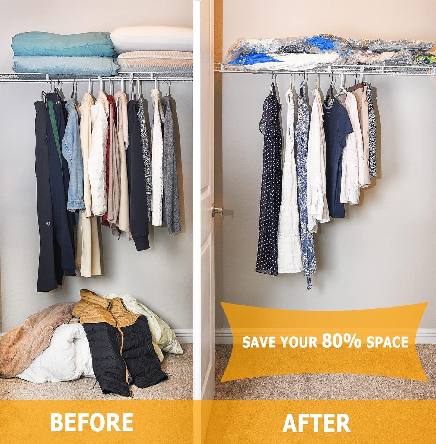 MEIQIHOME Vacuum Storage Bags - Space Saver Sealer for Clothing, Pillows & Bedding | 8 Large Bags