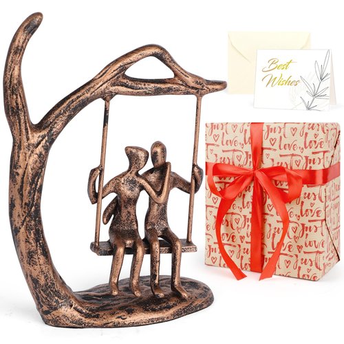 Kresecioo Anniversary Wedding Gifts for Couple/Her - Romantic Couple Statue in Love, Antique Bronze Metal Figurine Sweet Loving Together Iron Sculpture Decor, Wife Husband Birthday Gifts