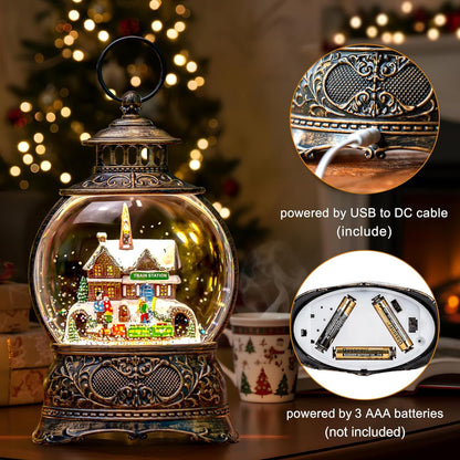 Regine Switzerland Christmas Snow Globe - Musical Water Lantern with 6-Hour Timer & USB/Battery Operated | Festive Holiday Decor