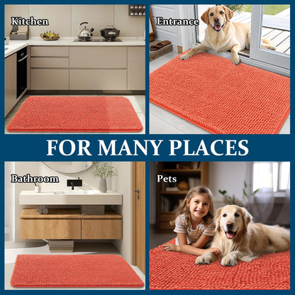 OLANLY Dog Door Mat - Absorbent Non-Slip Mud Mat for Dogs | Quick Dry Chenille, 45x27, Coral