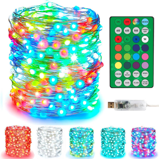 Skiennix Color Changing Fairy String Lights - 33ft 100 LED Twinkle Lights with Remote & Timer | Multicolor Indoor/Outdoor Decor