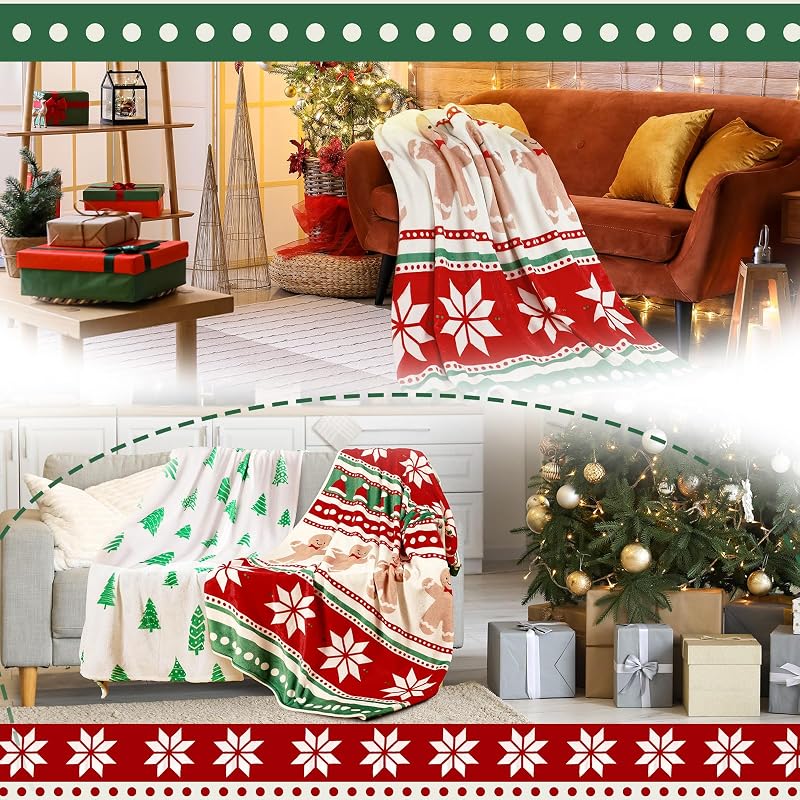 Two-Piece Christmas Throw Blanket Set 50 x 60 Inches Fleece, Holiday Decorative Blankets
