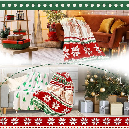 Two-Piece Christmas Throw Blanket Set 50 x 60 Inches Fleece, Holiday Decorative Blankets