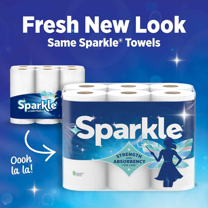 Sparkle Paper Towels - Spirited Print Design, 6 Double Rolls (660 Sheets) | Strong 2-Ply for Kitchen Cleanup