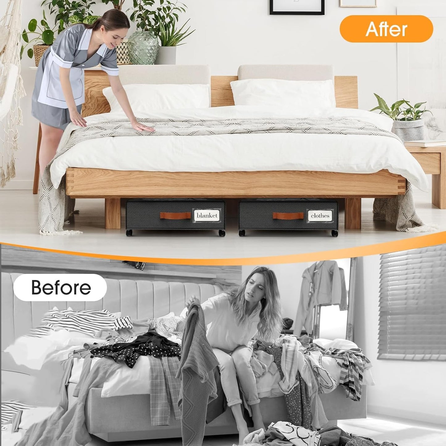 SpaceHacks Under Bed Storage Containers - 2-Pack Rolling Drawers with Clear Window & Label | Dark Grey (30.71 x 16.93 x 6.69 in)