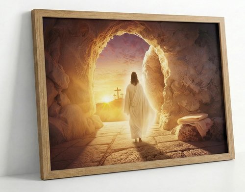 KYSNGMT Framed Jesus Resurrection Wall Art - He Is Risen Canvas Print for Home Decor | Easter Religious Gift