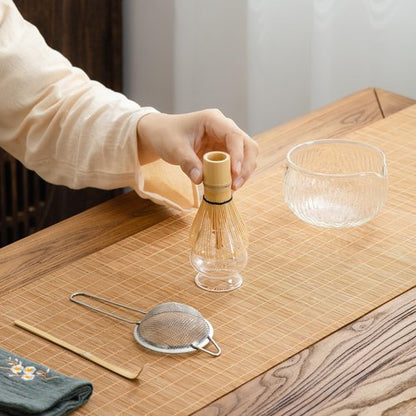 DWEHIXBUY 7Pcs Japanese Matcha Tea Set, Matcha Kit with Matcha Bowl (with Pouring Spout), Matcha Whisk, Whisk Holder, Strainer - Elegant Matcha Set for Gifting, Gift Box Packaging glass