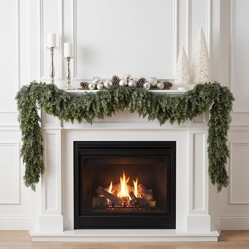 9 ft Dark Green Cedar Garland with Real-Touch PE - Hananona, Thick Ultra-Dense Christmas Decor