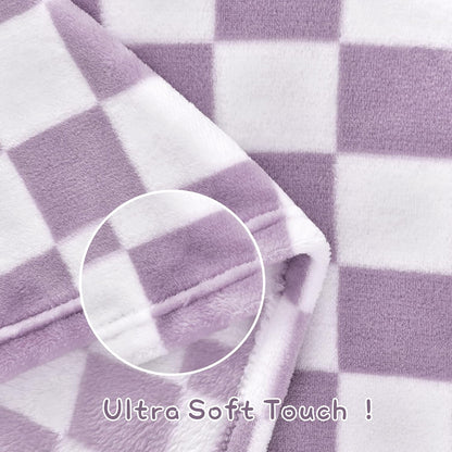 Yurhap Checkered Baby Blanket - Ultra Soft Fleece Receiving Blanket for Infants | 30''x40'', Purple