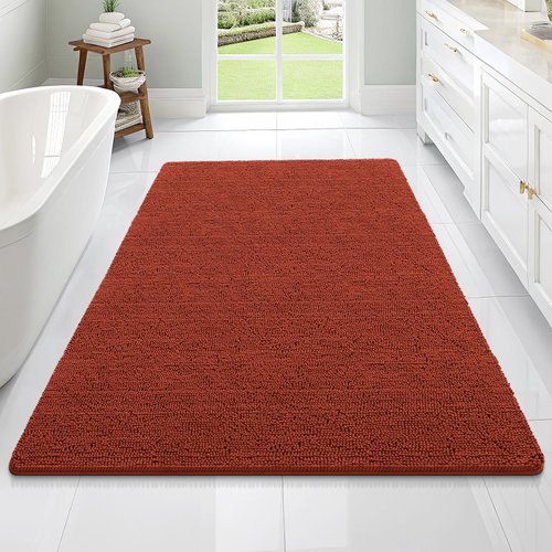 OLANLY Bathroom Rugs 70x46, Extra Soft Absorbent Chenille Bath Rugs, Rubber Backing Quick Dry, Machine Washable Bath Mats for Bathroom Floor, Tub and Shower, Home Decor Accessories, Rustic Terracotta