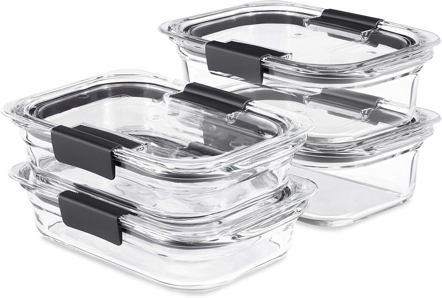 Rubbermaid Brilliance Glass Storage Set - 4 Medium Clear Food Containers with Lids (6 Pieces Total)