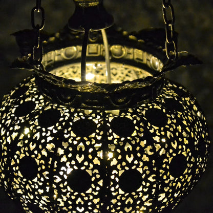 Westcharm Antique Silver Moroccan Lantern - Elegant Metal Hanging Pendant Light for Indoor/Outdoor Use - Small Size