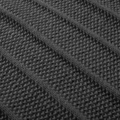 Carriediosa Dark Grey Knit Throw Blanket 60 x 80 with Cable Knit & Stripe Design