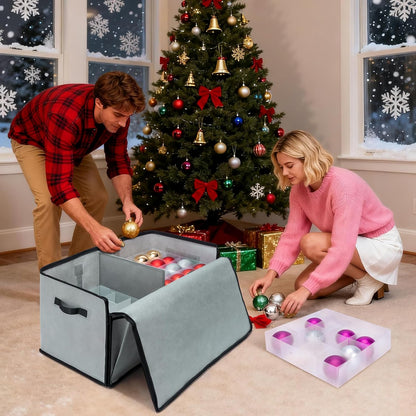 BALEINE Christmas Ornament Storage Box - Premium Holiday Container with Dividers for 128 Balls | Black Soft Design