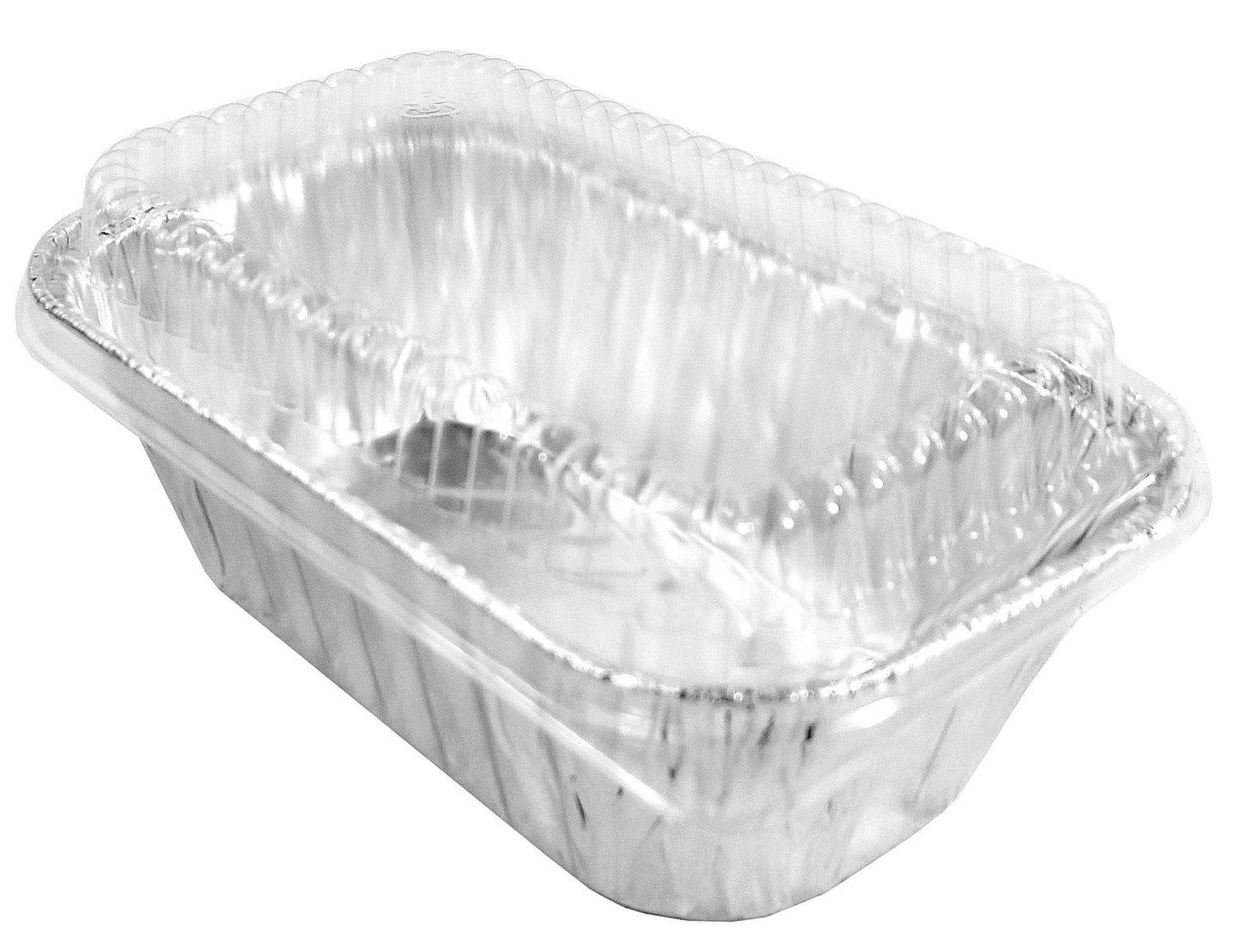 PACTOGO Disposable 1 lb. Aluminum Foil Mini Loaf Pans with Clear Low Dome Lids (Pack of 100 Sets)