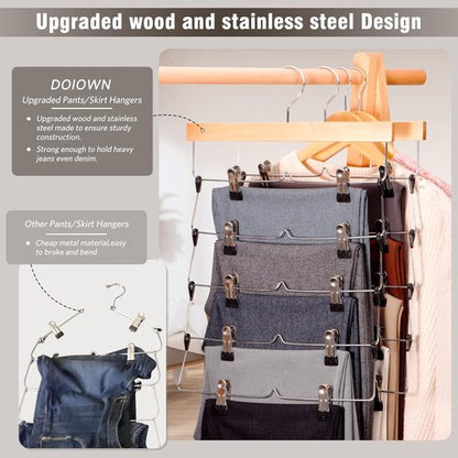 DOIOWN Skirt Hangers - Space-Saving Beechwood Clips for Women | 3-Pack 5-Tier Closet Organizer
