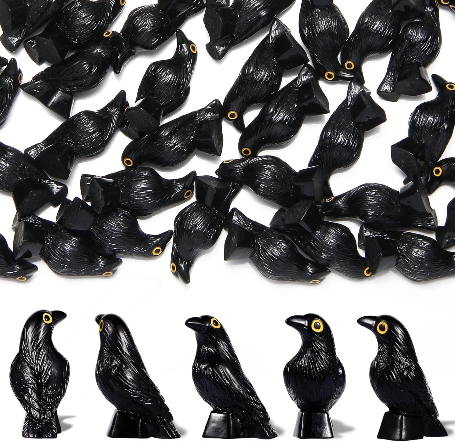 Skiennix Halloween Miniature Crow Figurines - 100 Pcs Tiny 1'' Resin Animal Ornaments for Craft Decor