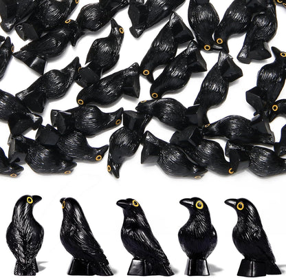 Skiennix Halloween Miniature Crow Figurines - 100 Pcs Tiny 1'' Resin Animal Ornaments for Craft Decor