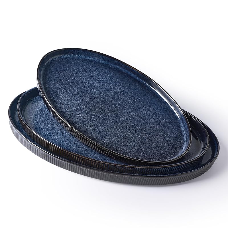 Famiware Nebulas Blue 3-Piece Large Oval Serving Platters Set (16", 14", 12")