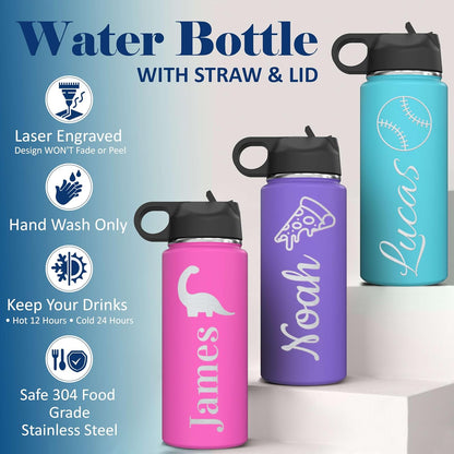 Skiennix Personalized Insulated Stainless Steel Water Bottle - Custom Engraved 18 oz for Kids & Teens