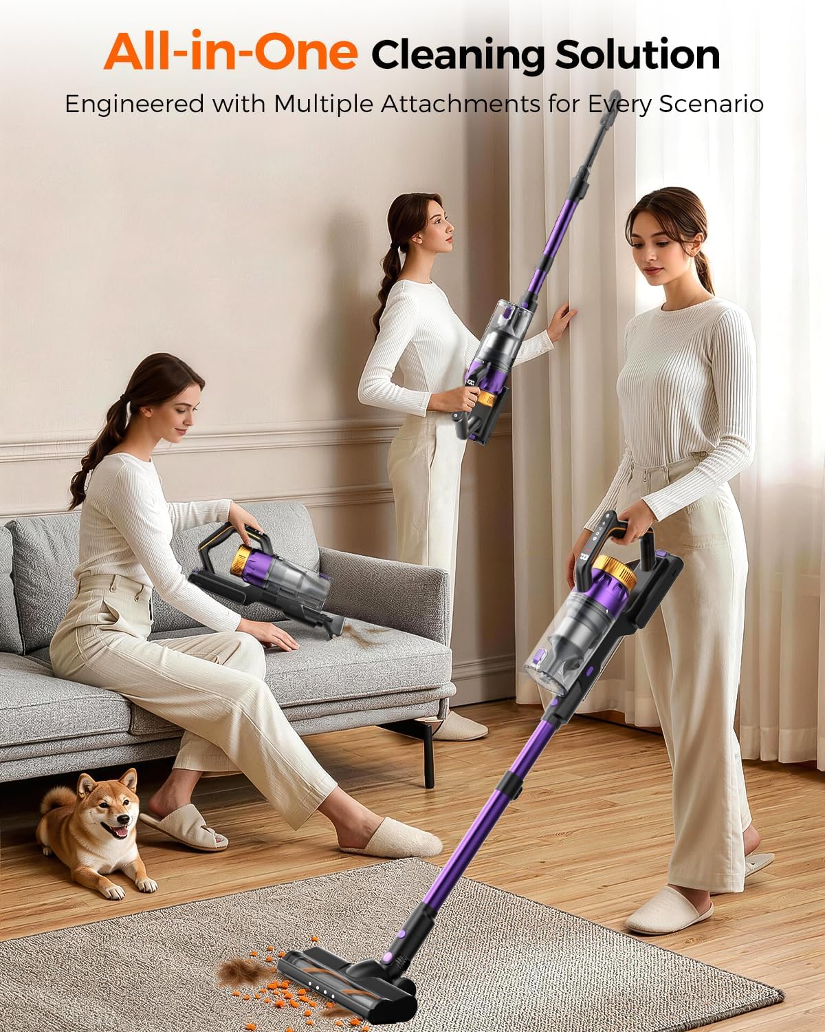 Skiennix Cordless Vacuum Cleaner - 580W Powerful Suction, 65 Min Runtime, Lightweight Stick for Pet Hair & Hard Floors