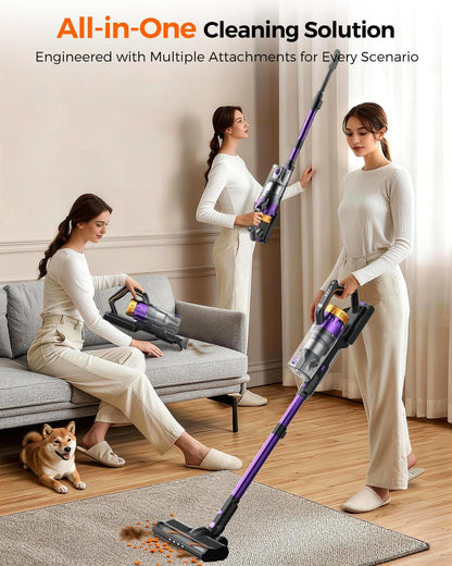 Skiennix Cordless Vacuum Cleaner - 580W Powerful Suction, 65 Min Runtime, Lightweight Stick for Pet Hair & Hard Floors
