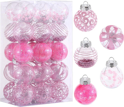 Skiennix 30-Piece Clear Christmas Ornaments Set - Shatterproof Pink Baubles for Holiday Decor