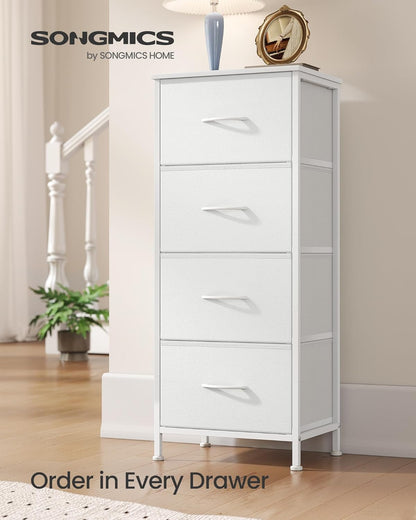 SONGMICS Dresser - Stylish Chest of Drawers with 4 Non-Woven Fabric Bins | Cloud White & Snow White