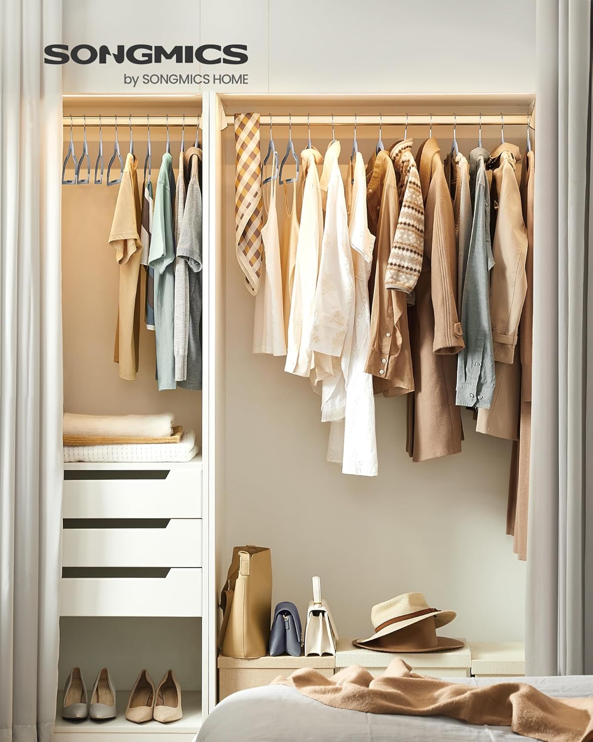 SONGMICS Plastic Coat Hangers - Space-Saving Design, Pack of 50 - Light Gray & Dark Gray