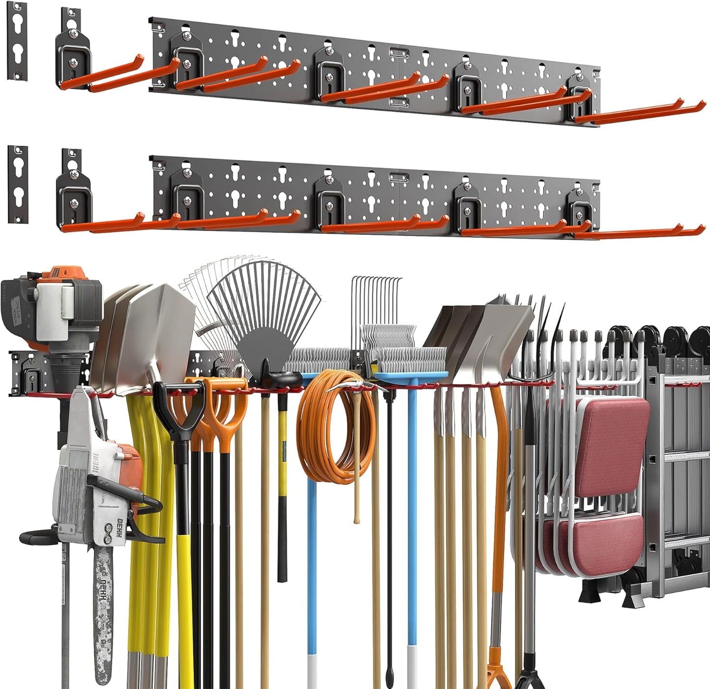 TORACK Garden Tool Organizer - Wall-Mounted Storage Rack for Shovels, Rakes, and Brooms | Durable Folding Design